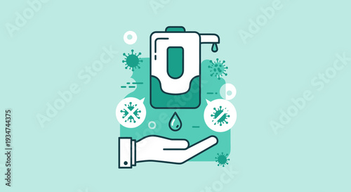 Hygiene And Protection: Preventative Hand Sanitizer Dispenser Illustration For Safety