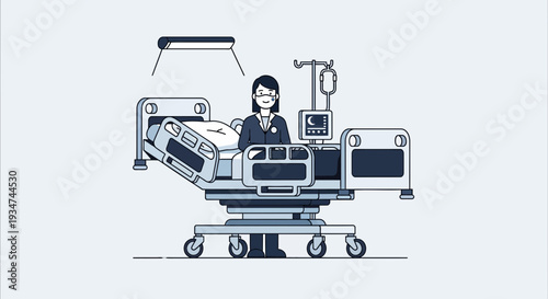 Hospital Ward Scene With Medical Professional Attending To A Patient In A Bed