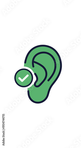 Iconic Ear Illustrating Auditory Verification, Approved Listening, And Sound Validation Concept