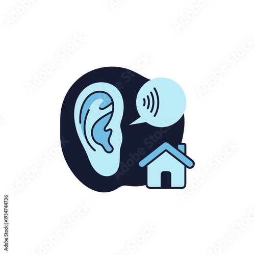 Iconic Ear Illustrating Sound Awareness and Residential Communication with Simplistic Visuals