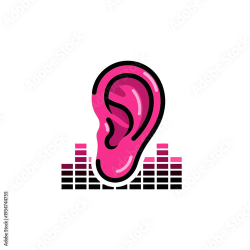 Iconic Ear Illustrative Design With Audio Spectrum Depicting Sound And Listening Concepts