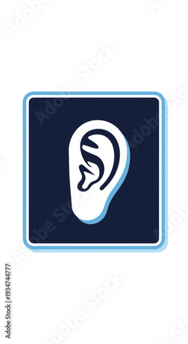 Iconic Ear Representation Within a Blue Square, Indicating Sound and Auditory Perception