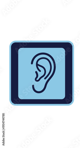 Iconic Ear Representation Within a Blue Square: A Visual Depiction of Hearing and Audio