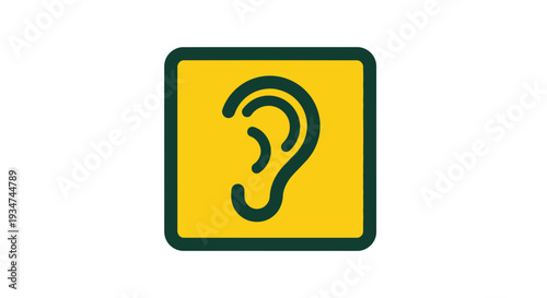Iconic Ear Symbol Within a Yellow and Green Rounded Square for Auditory Focus