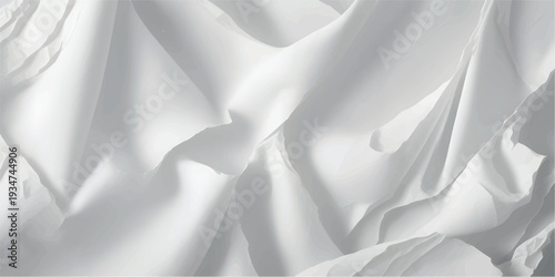 Elegant white silk and satin fabric creates a smooth luxury backdrop with soft rippled waves and shiny drapery curves for a sophisticated wedding textile design