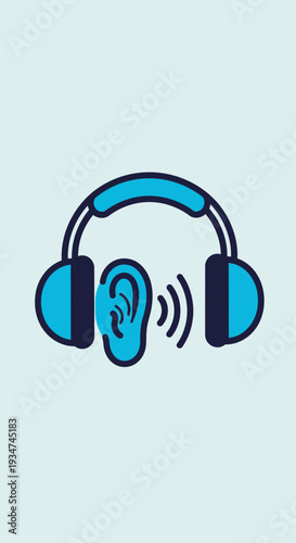 Iconic Headphones Representing Sound, Audio, and Hearing in A Minimalist Modern Illustration Design