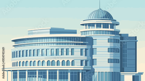 Modern Office Building with Dome Architecture.