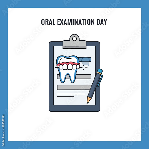 Illustrated Dental Health Awareness Concept Depicting Oral Examination and Healthcare Checklist
