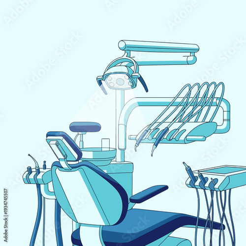 Illustrated Dental Office Equipment Depiction Showcasing Modern Orthodontic Apparatus Design