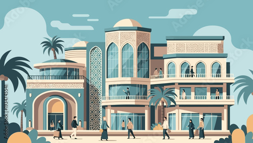 Luxury Building with Arches and Balconies.