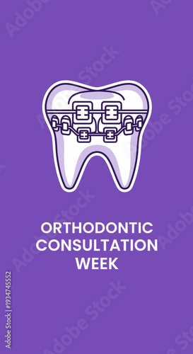 Illustrated Dental Orthodontics Image Depicting a Tooth with Braces, Orthodontic Consultation Week