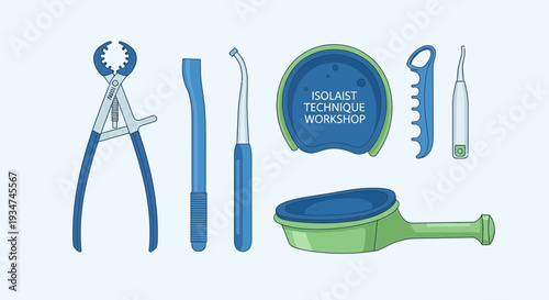 Illustrated Dental Tools and Equipment Depicting Isolast Technique Workshop Design
