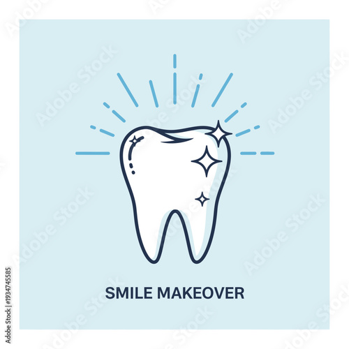Illustrated Dental Whitening Concept Depicting a Shining, Healthy Tooth and Smile Makeover