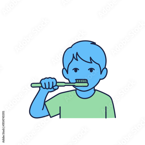 Illustrated Depiction Of A Child Brushing Teeth, Promoting Dental Hygiene Practices