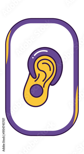 Illustrated Ear Symbol Within a Purple Oval Frame Depicting Auditory Perception for Medical Use