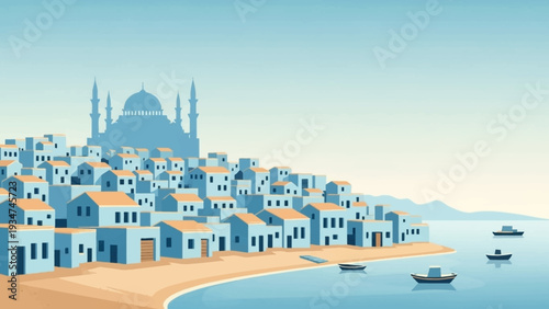 Blue Village Houses by the Sea.