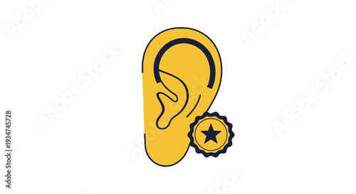 Illustrated Ear With Star Badge Symbolizing Premium Audio Experience