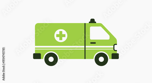 Illustrated Emergency Transport Vehicle: Green Ambulance Icon Depicting Medical Services