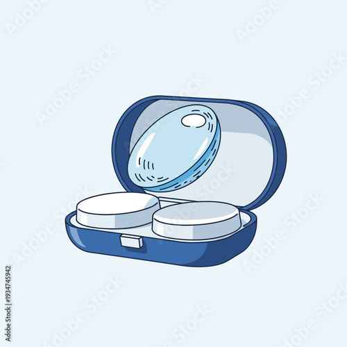 Illustrated Contact Lens Case With A Lid And Lenses Suggesting Vision Care Solutions