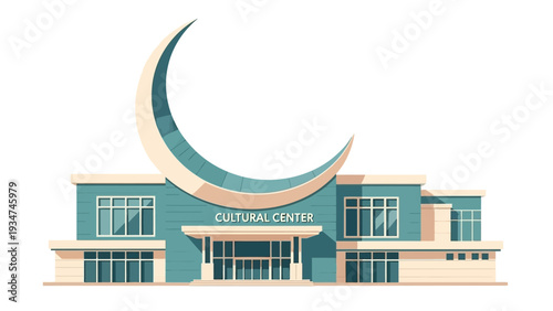 Modern Cultural Center Building with Crescent Roof.