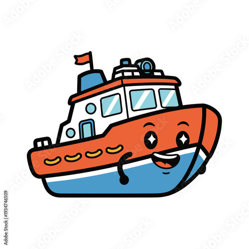 Cartoon Tugboat with Happy Facial Expression.