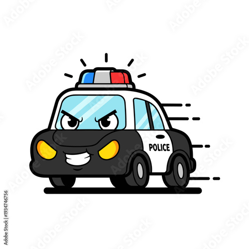 Cartoon Police Car with Angry Face.