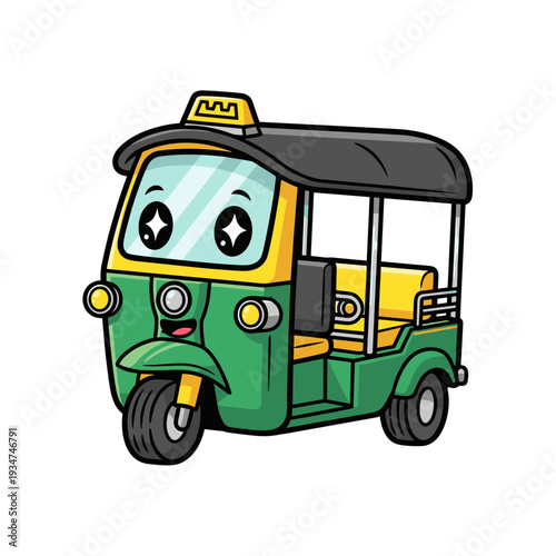 Cartoon Tuk Tuk Vehicle with Smiling Face.