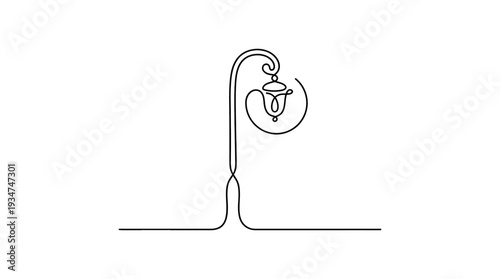 Street Lamp One-Line Icon, Single Continuous Line Light Post with Glow Arc Outline
