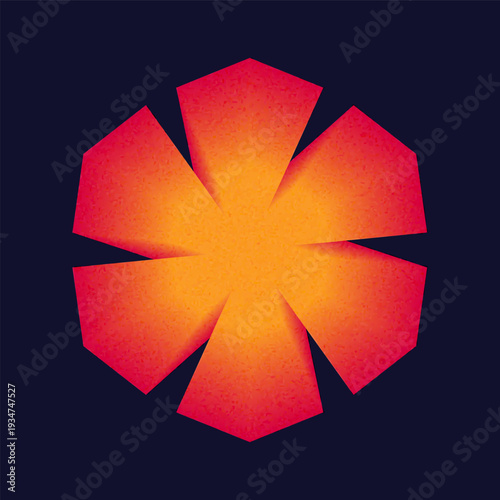 Polygon gradient Noise. Abstract angular rotated Shape with Cutouts. Geometric volumetric Figure in red orange color. Rough Texture. Modern design element for background. Isolated. Vector illustration