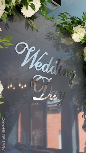 Wedding Day sign with flowers and greenery