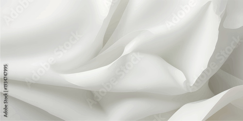 Elegant white silk and satin fabric background featuring smooth flowing waves and soft cream drapery folds for a luxury wedding fashion backdrop