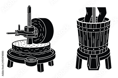 Olive Press and Grape Press Illustration
