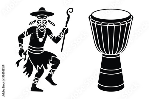 Tribal Dancer and Drum Vector Illustration