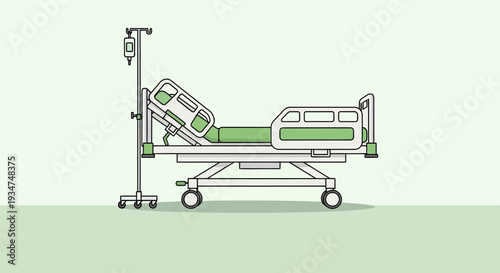 Illustrated Hospital Bed And Iv Drip Stand Representing Medical Care and Wellness