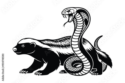 Fearless Honey Badger and Dangerous Cobra Snake Silhouettes