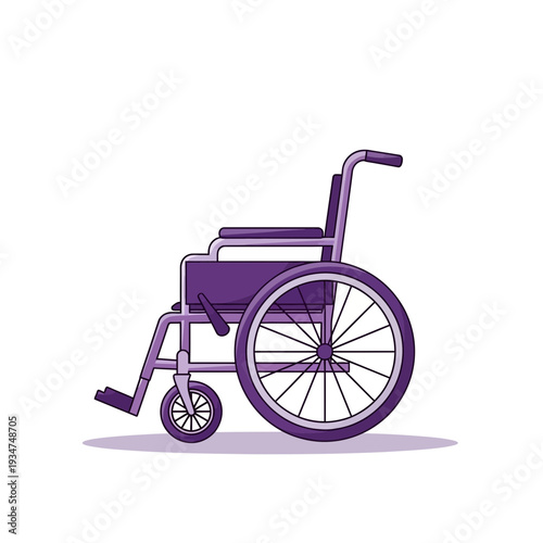 Illustrated Purple Wheelchair Design Depicting Mobility and Accessibility on White Background