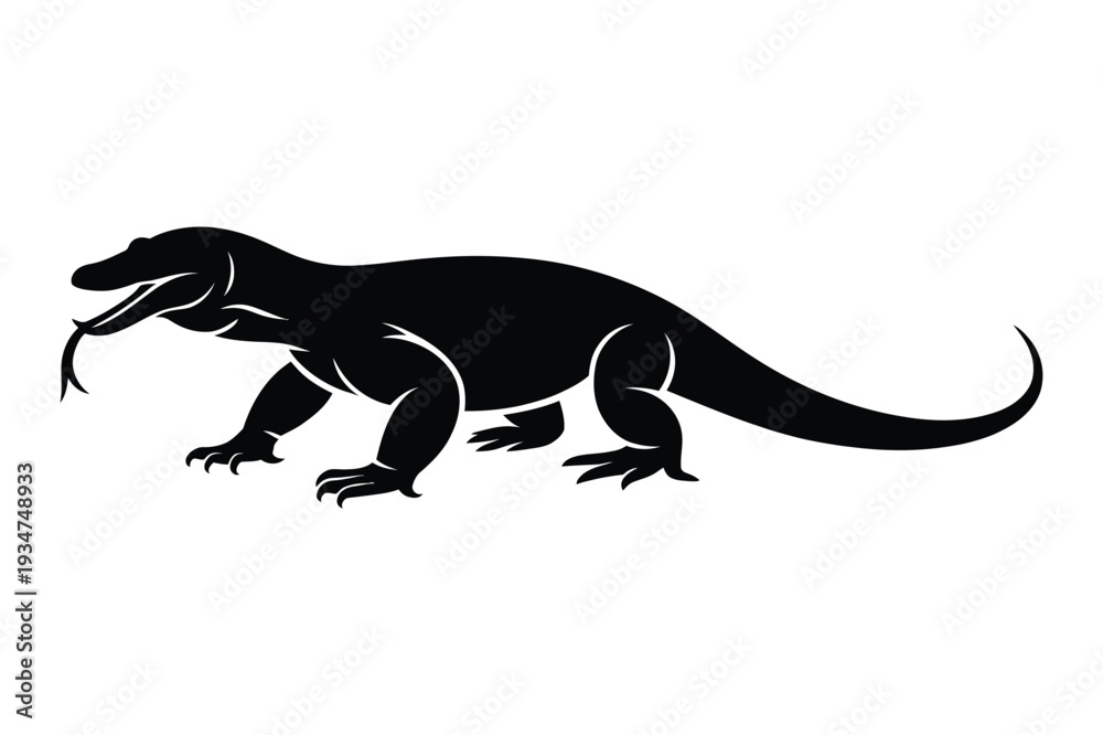 Fototapeta premium Powerful Komodo Dragon Lizard Silhouette Vector Illustration