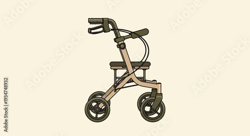 Illustrated Medical Mobility Device Walker With Seating Against a Soft Pastel Background