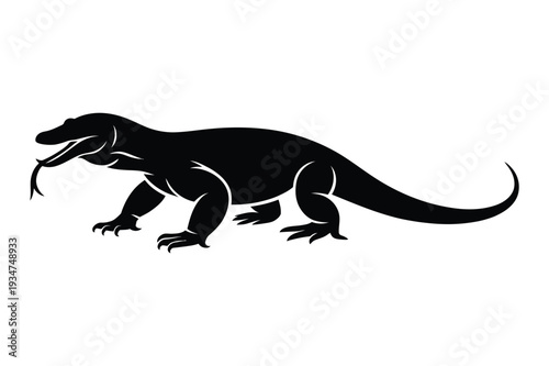 Powerful Komodo Dragon Lizard Silhouette Vector Illustration