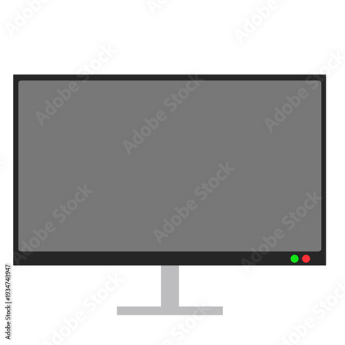 Gray computer monitor display perfect for desktop setups, workstations, screens, and modern technology with flat design style.