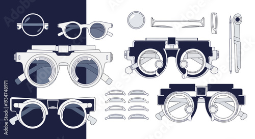 Illustrated Spectacle Designs Depicting Optometry Tools and Eyewear for Eye Care