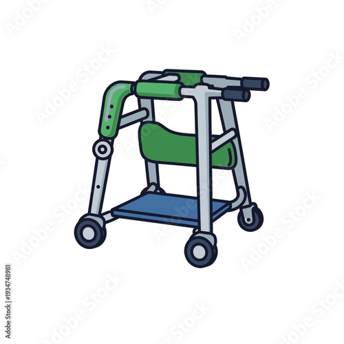 Illustrated Medical Walker for Mobility Aid and Assisted Movement in Healthcare Environments
