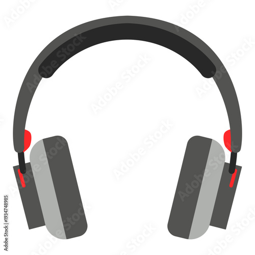 Black and gray headphones ideal for music listening, audio playback, gaming, and entertainment with modern flat design style.
