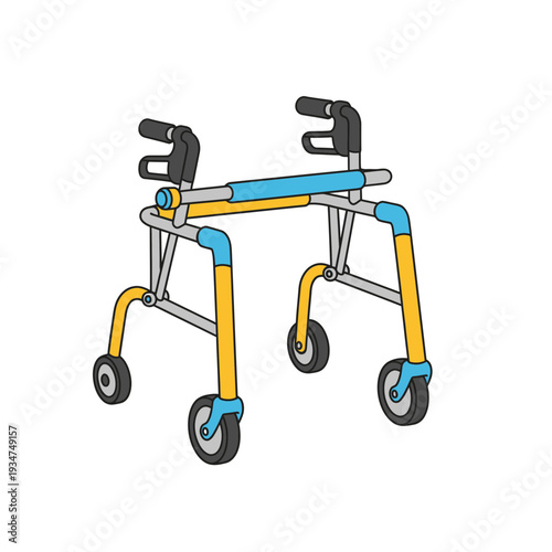 Illustrated Walker Depicting Mobility Assistance for Elders and Individuals Recovering from Injury