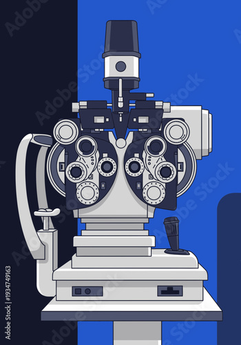 Illustrated Optometry Equipment Depicting Precise Vision Assessment in Modern Diagnostic Setting