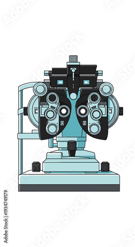 Illustrated Optometry Equipment Design Depicting Precision and Medical Examination Instrument