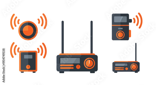 Illustrated Wireless Router And Devices, Technology And Connectivity Concepts
