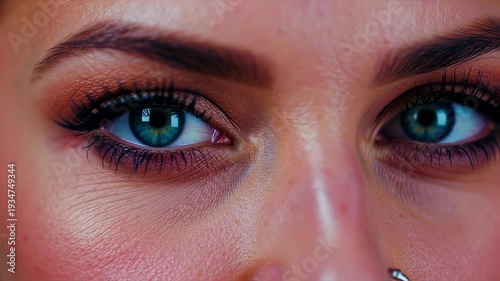 Extreme Close-up of a Woman's Blue Eyes with Piercing Gaze and Facial Features in High Definition Video