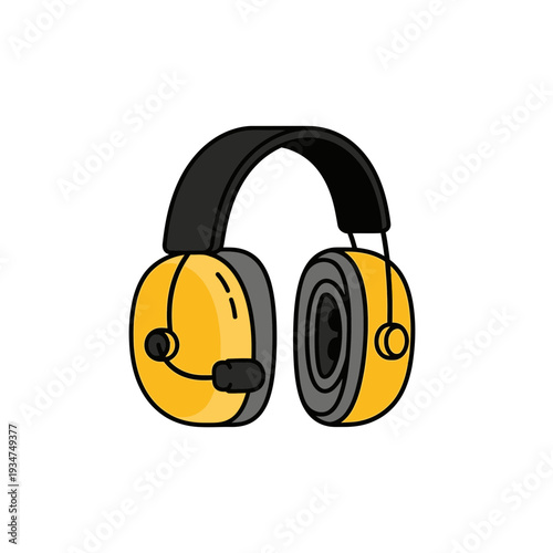 Illustrated Yellow Aviation Headset Design Representing Communication And Sound Technology Solutions