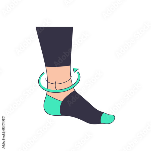 Illustration Depicting Ankle Support and Rotation Movement With a Protective Compression Sock